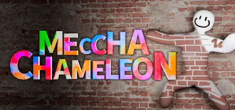 Official MECCHA CHAMELEON Steam header showing the paintable character beside the game logo
